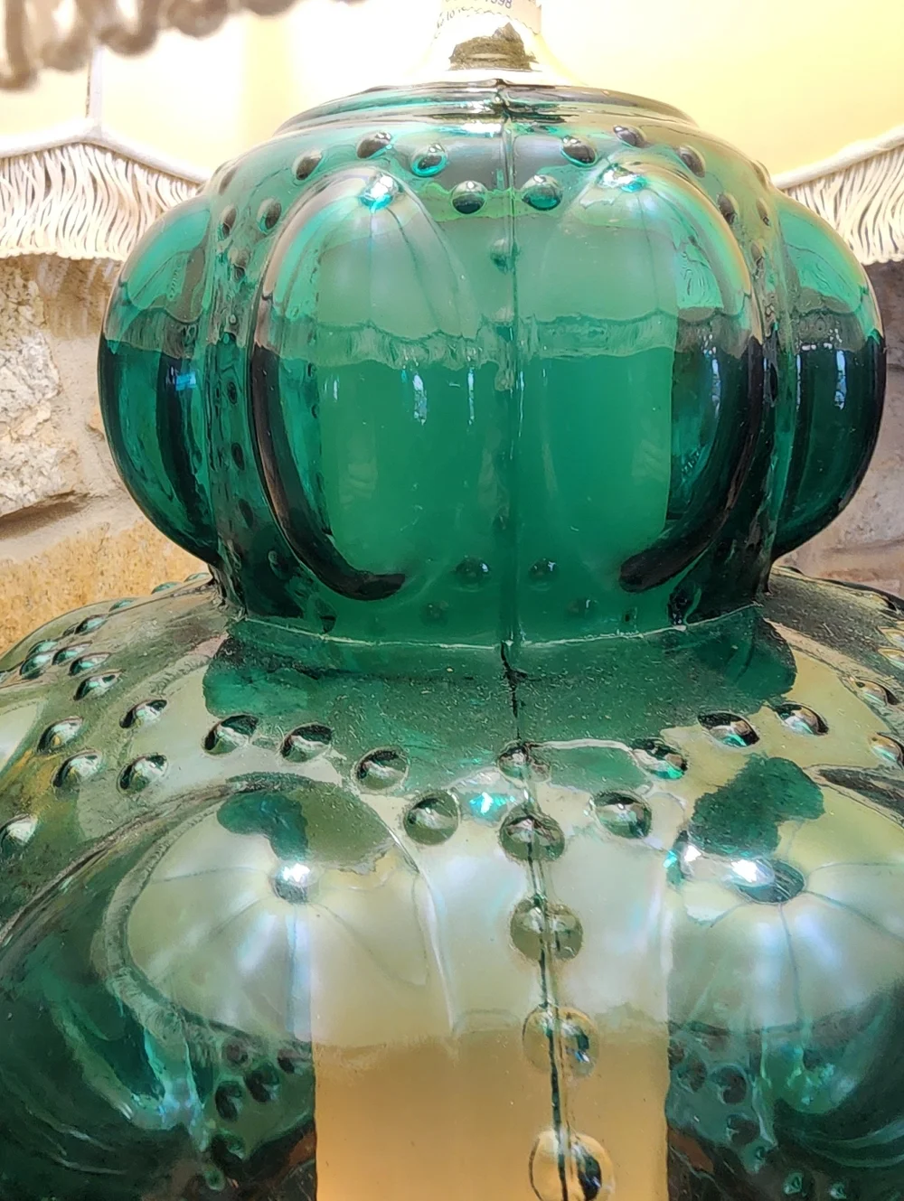 Rare 1940s Emerald Green GWTW Lamp Hand Painted Enamel Dual Light Pristine